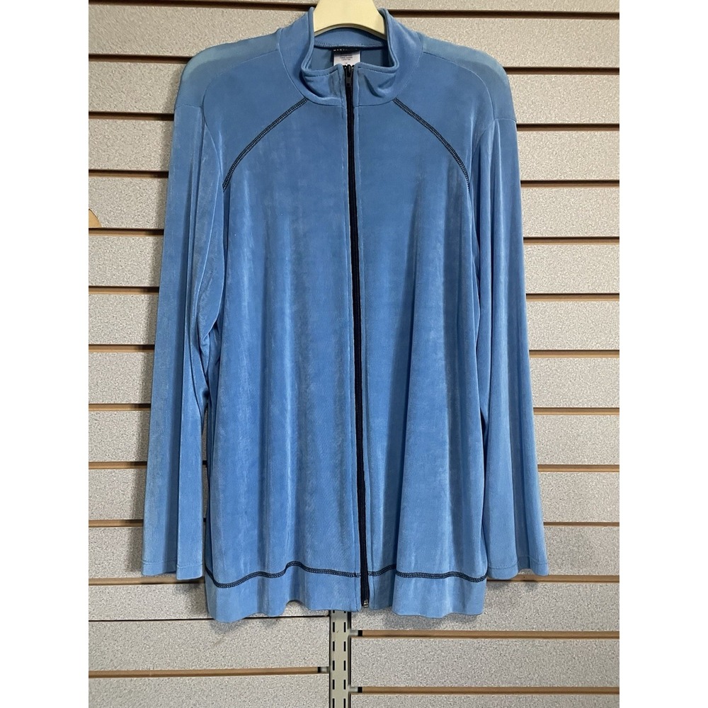 Citiknits Light Blue Liquid Knit Lightweight Zip Up Jacket 1X Xl Made In The USA